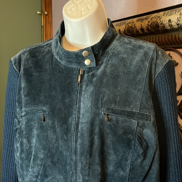 So Stylish Alfani Blue leather suede zip up Jacket Sz XL - Picture 2 of 13